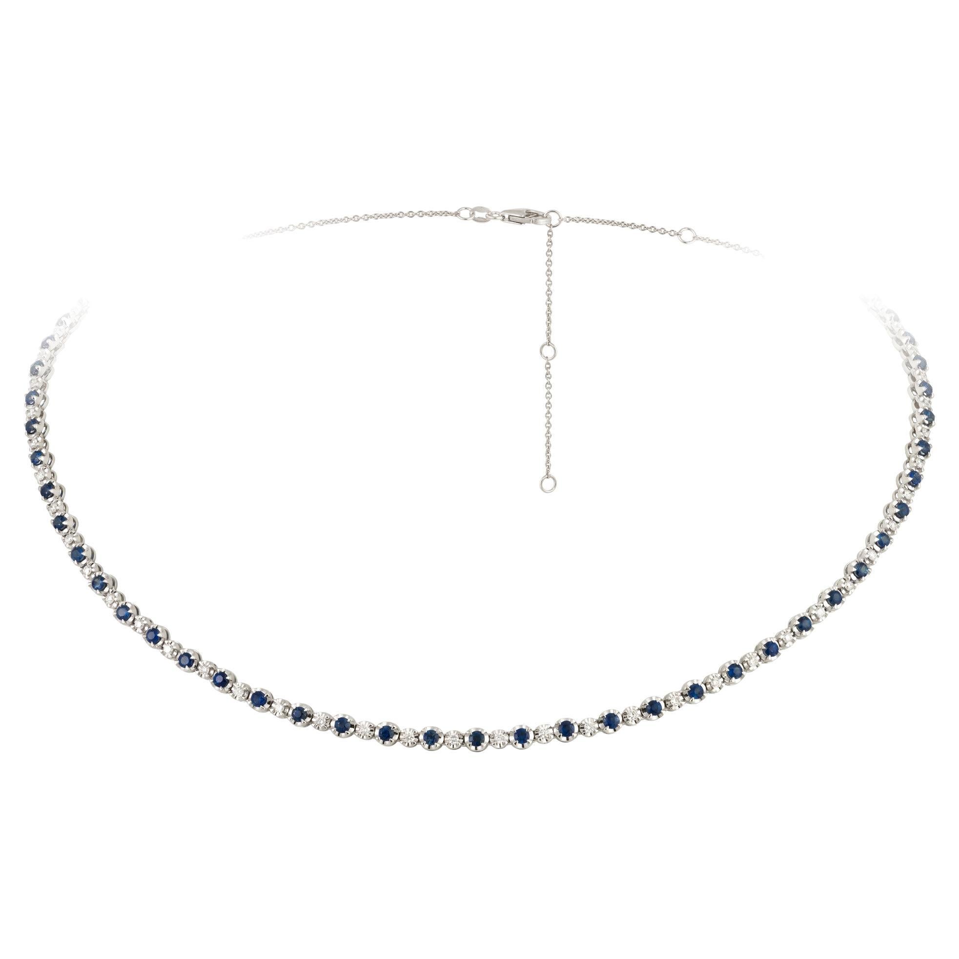 Fashion White Gold 18K Necklace Blue Sapphire Diamond for Her For Sale