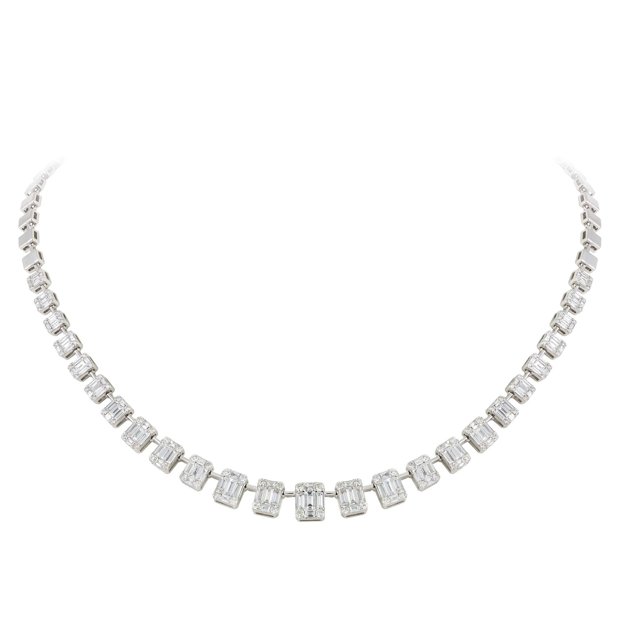 NECKLACE 18K White Gold Diamond 1.37 Cts/100 Pcs Tapered Baguette 4.59 Cts/125 Pcs
