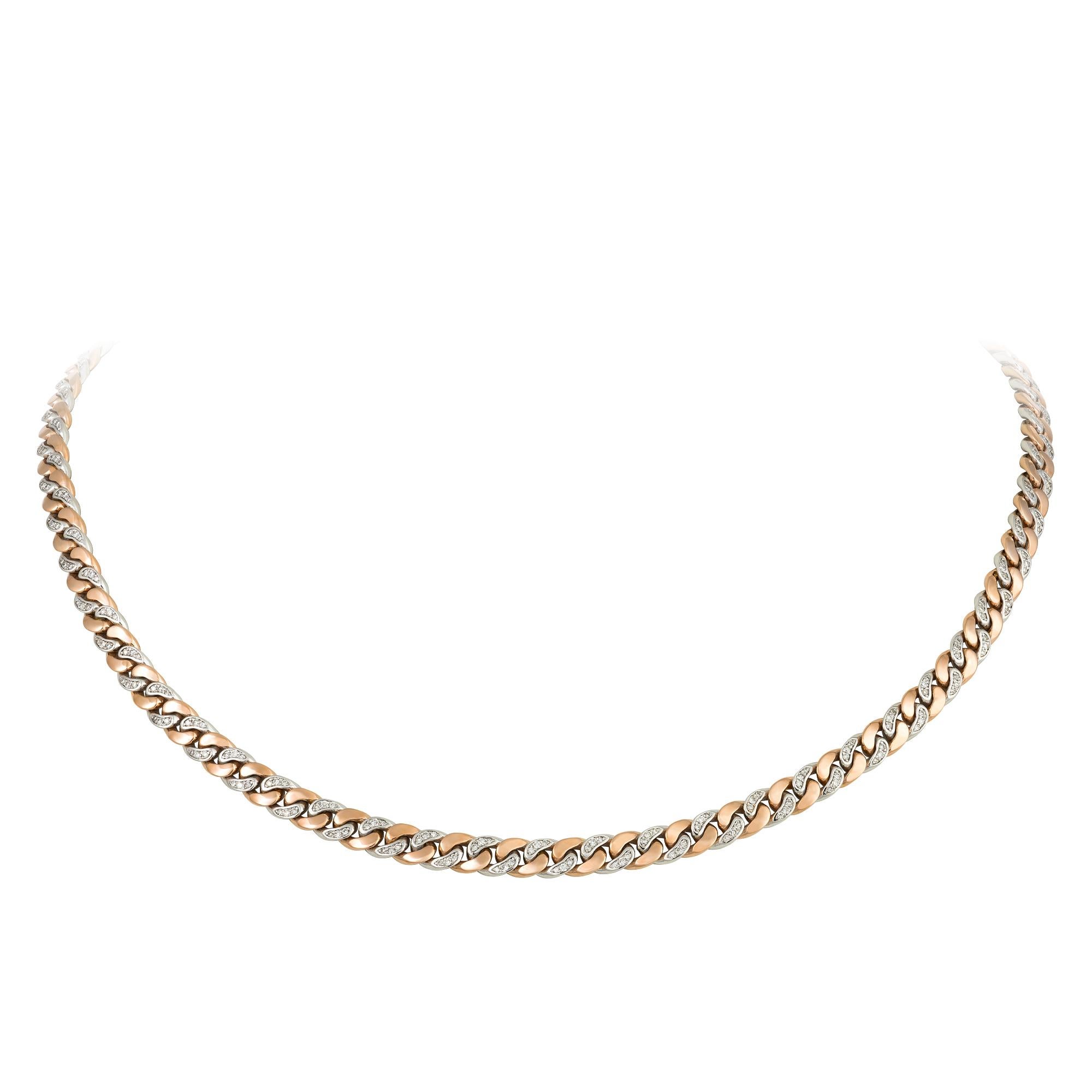 Mode-Halskette aus Weiß-Roségold mit 18 Karat Diamanten für sie (Moderne) im Angebot