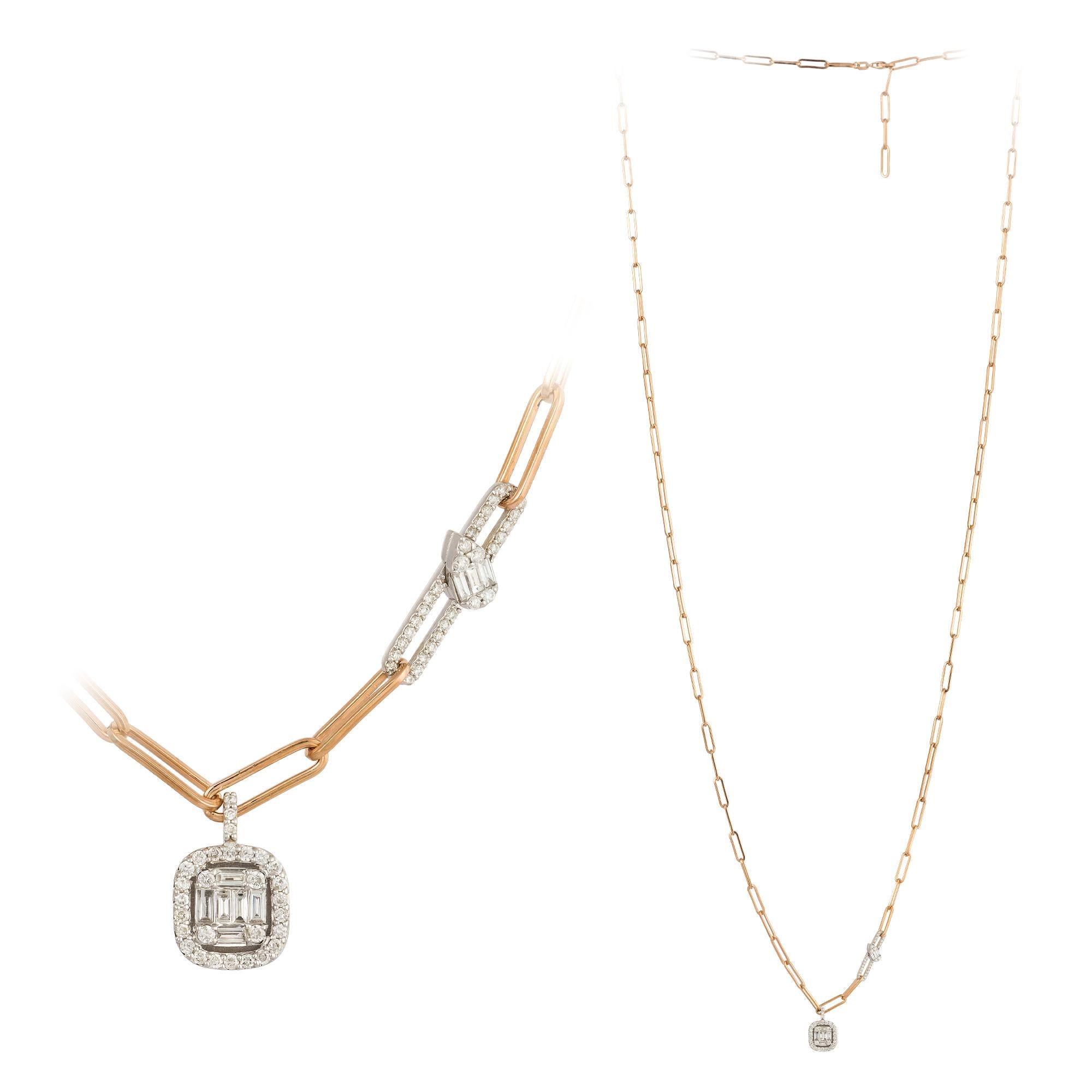 Mode-Halskette aus Weiß-Roségold mit 18 Karat Diamanten für sie (Moderne) im Angebot