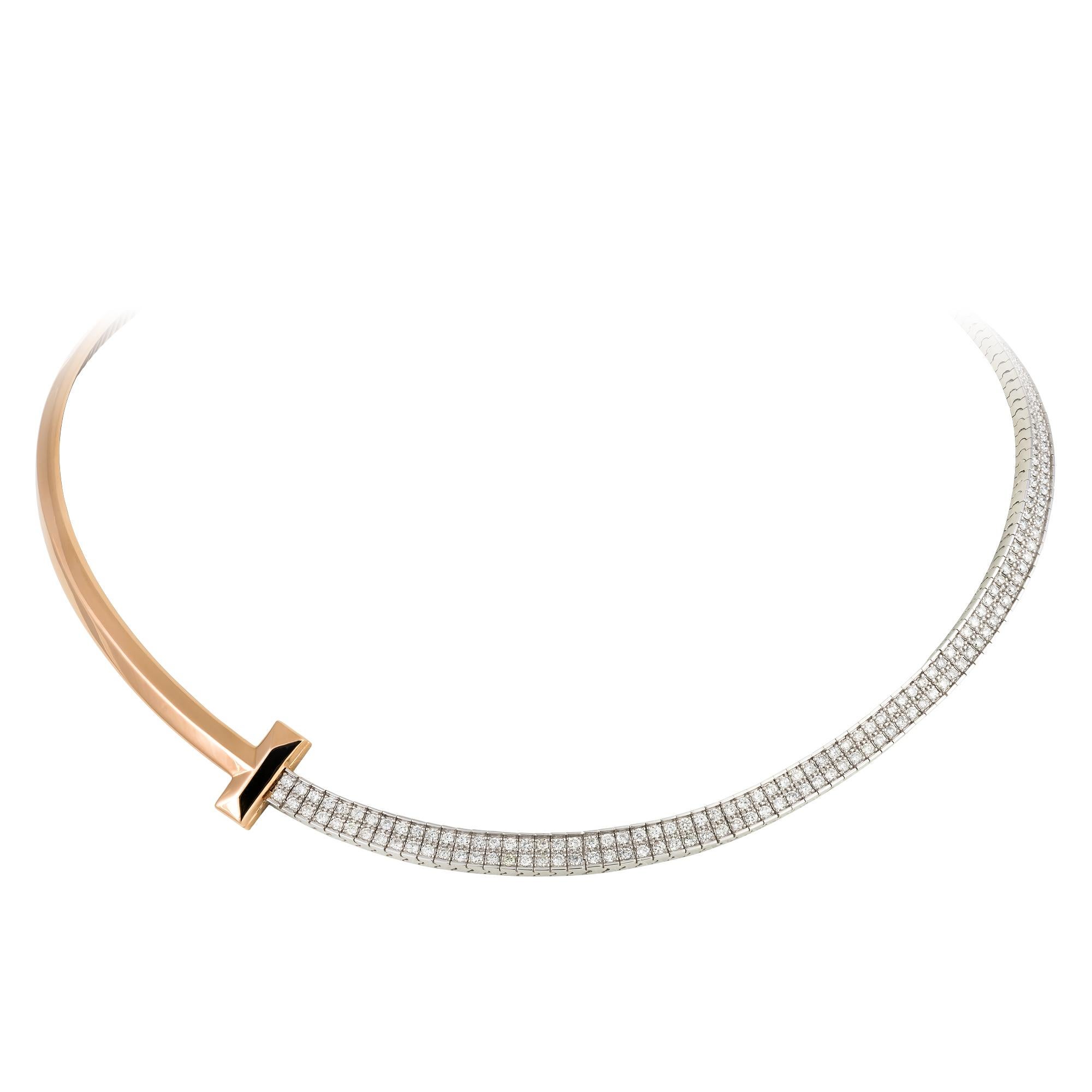Modern Fashion White Pink Gold 18K Necklace Diamond for Her For Sale