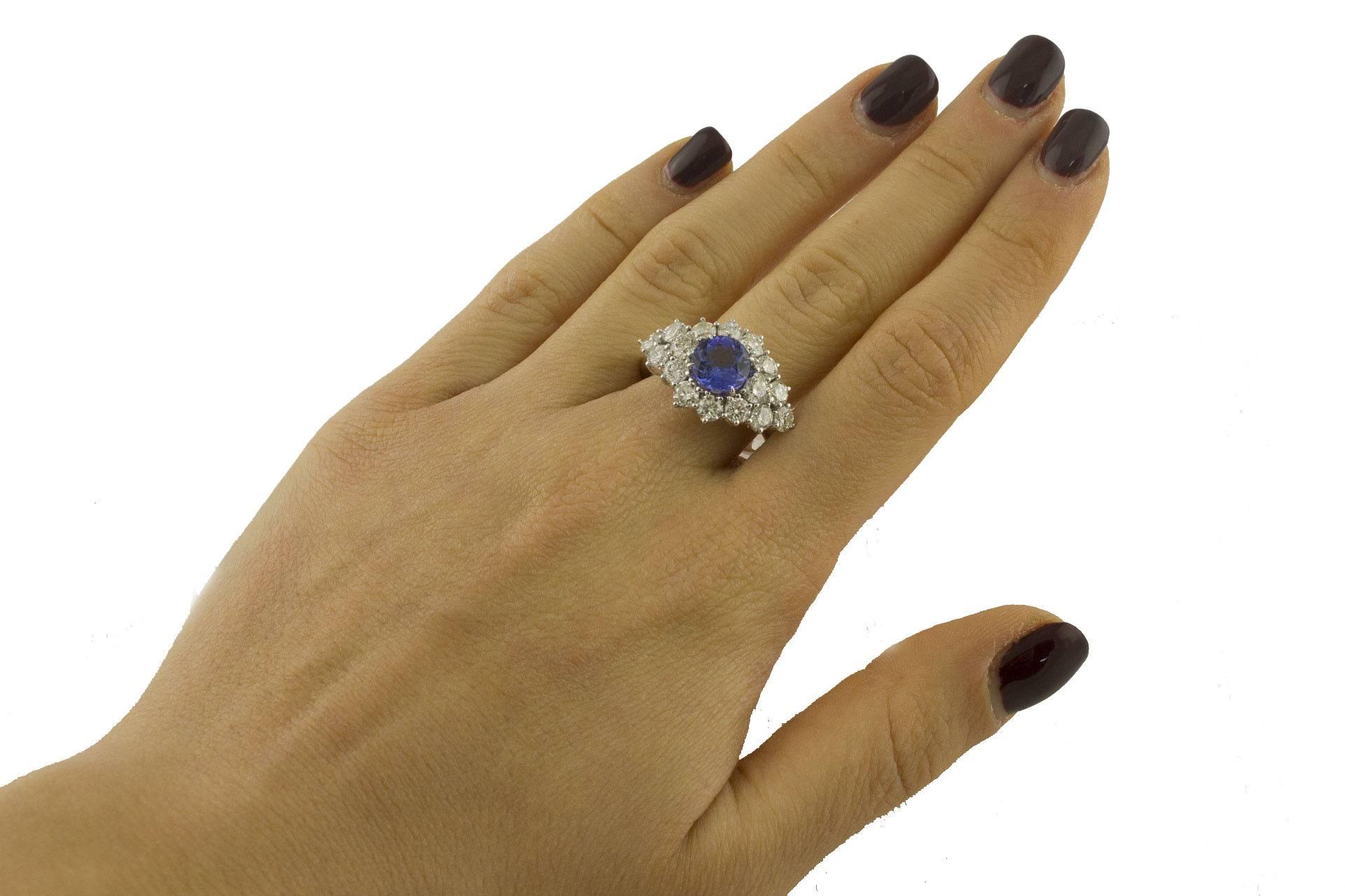2, 08 carat Tanzanite 3, 13 carat Diamonds Fashion White Ring  For Sale 1