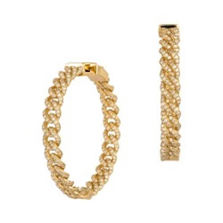 Fashion Yellow 18K Gold Diamond Chain Hoop Earrings for Her Latest