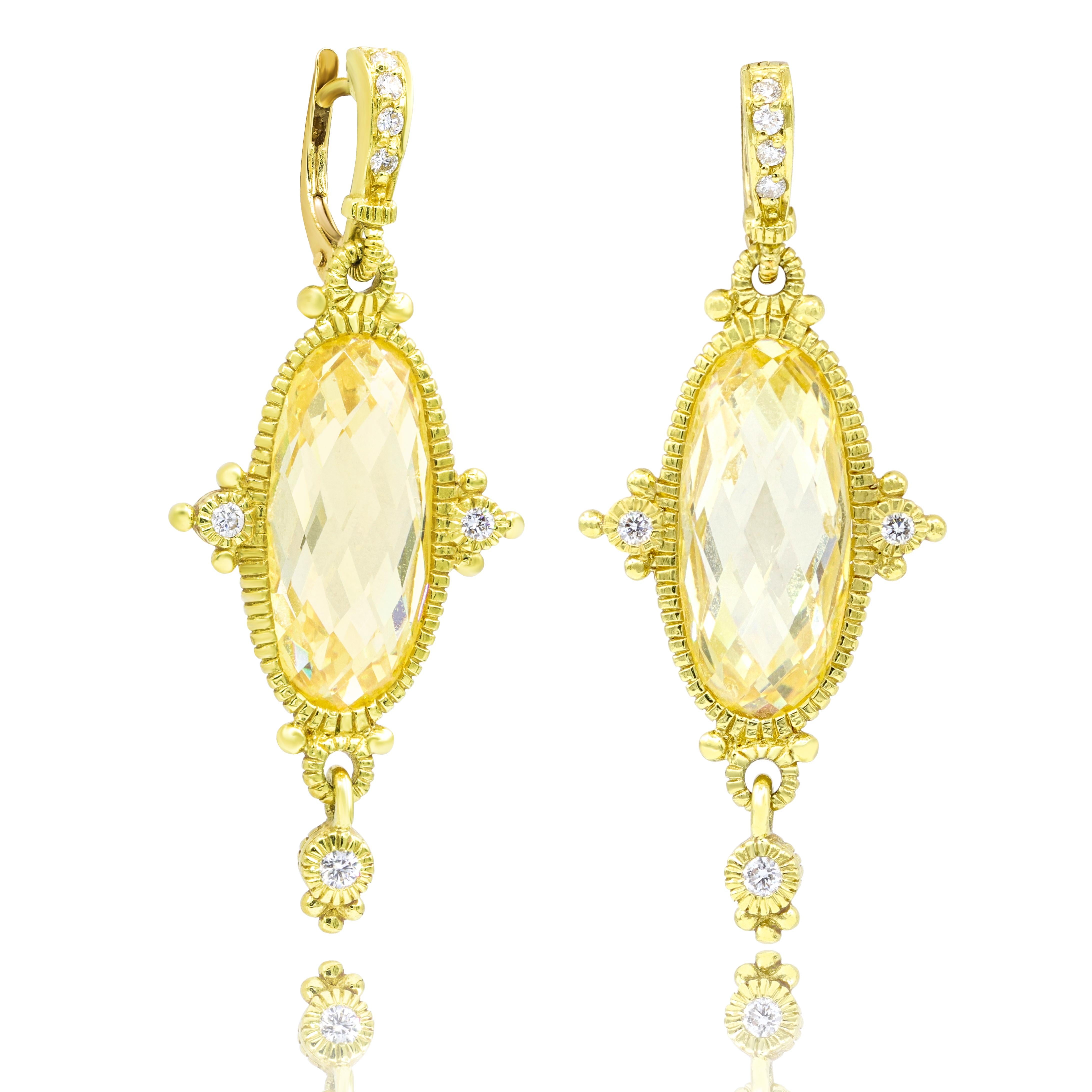 18KT Yellow Gold Citrine and Diamond Earrings, features 20.00ct of Oval Citrine and 0.75 ct of  Round Diamonds