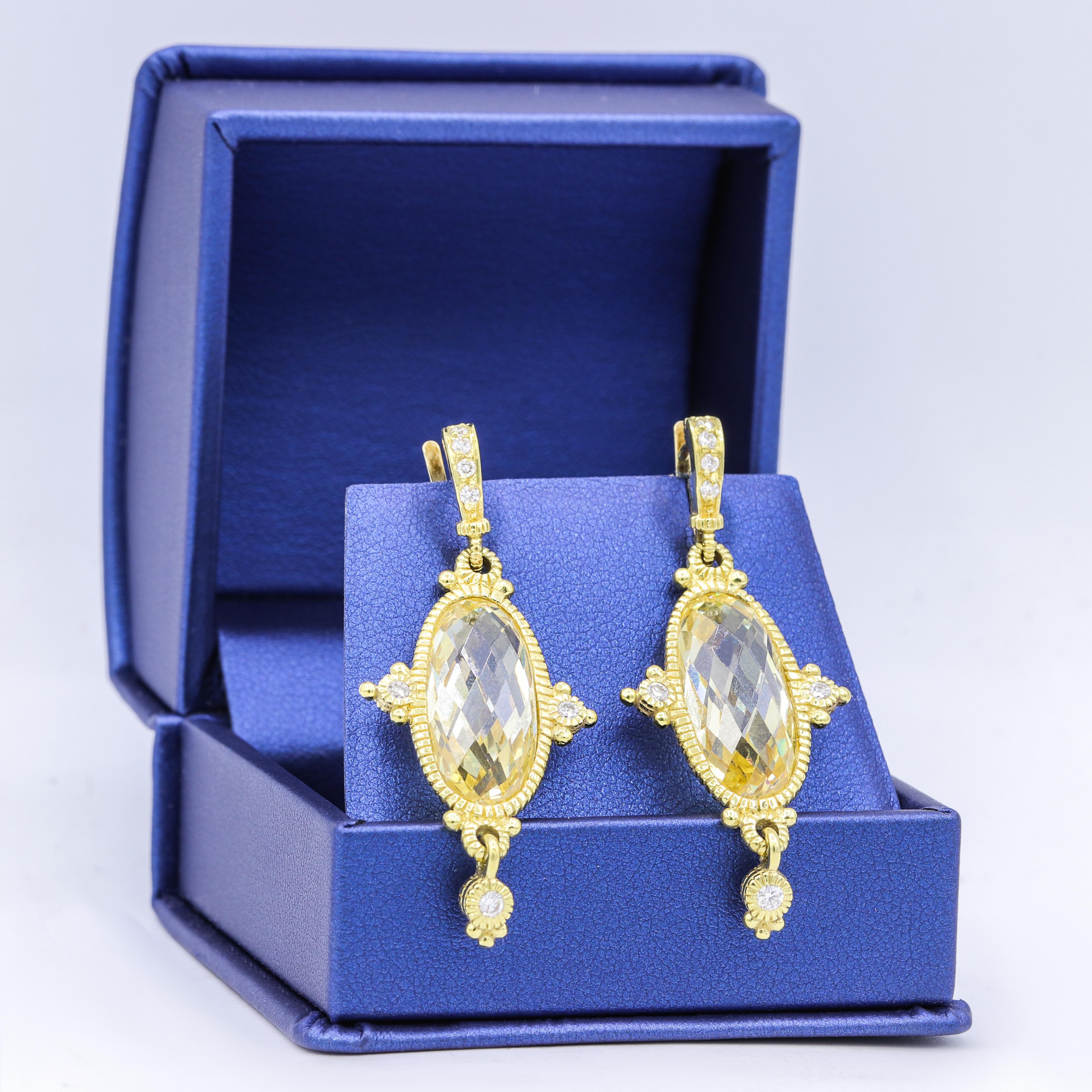 Oval Cut Fashion Yellow Gold Citrine and Diamond Earrings For Sale