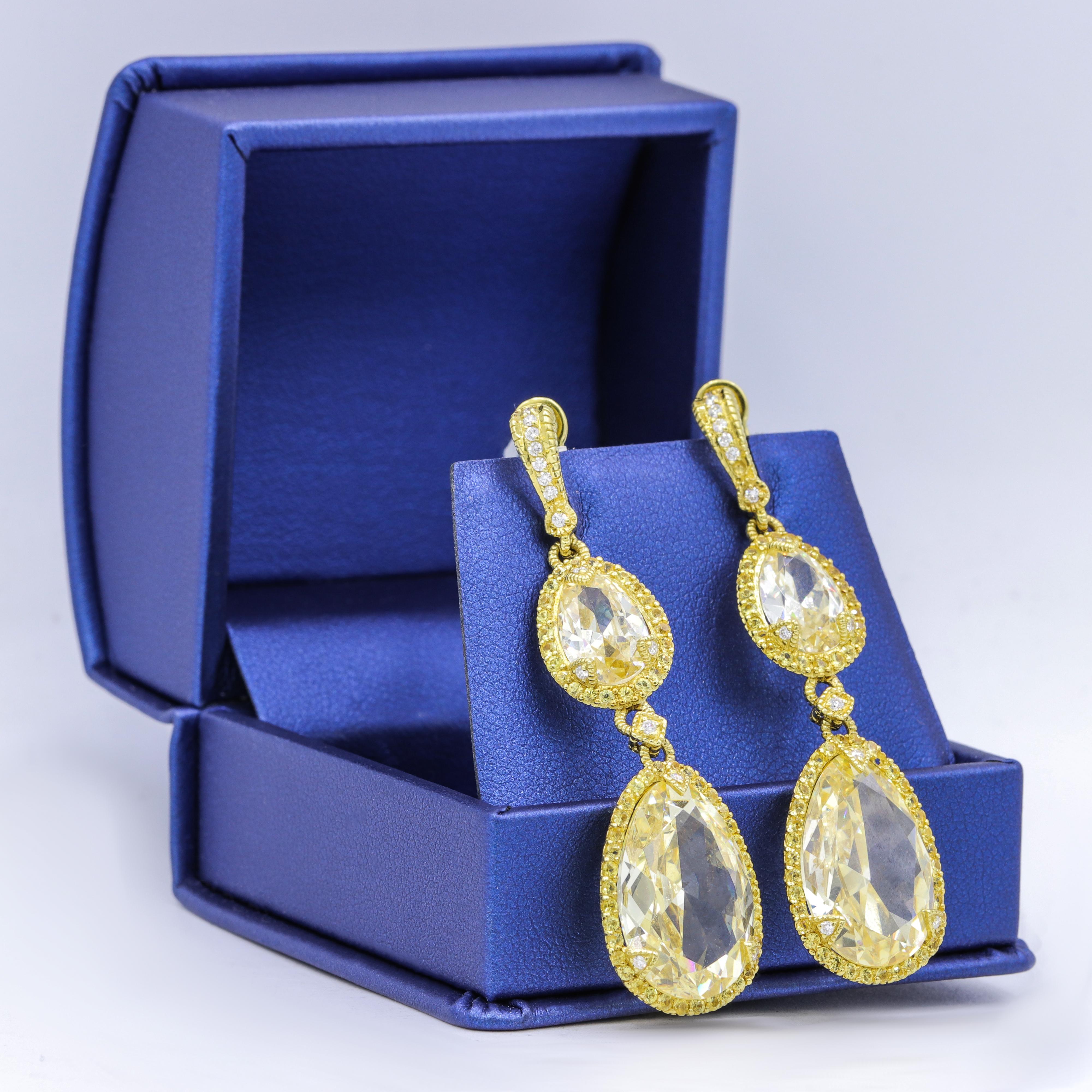 Oval Cut  Yellow Gold Citrine and Yellow Sapphire Earrings