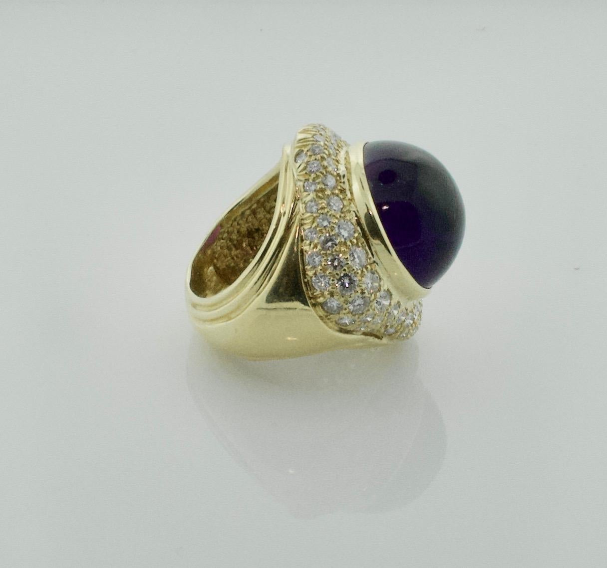 Round Cut Fashionable Amethyst 37 Carat and Diamond Ring in 18 Karat with 2.60 in Diamonds For Sale