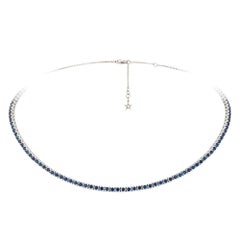 Fashionable Circle Blue Sapphire Diamond 18k White Gold Necklace Choker for Her