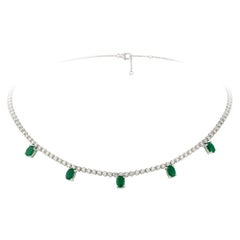 Fashionable Circle Emerald Diamond 18k White Gold Necklace Choker for Her