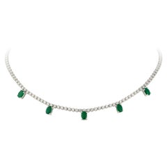 Fashionable Circle Emerald Diamond 18k White Gold Necklace Choker for Her