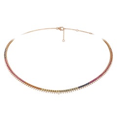 Fashionable Circle Multi Sapphire 18k Pink Gold Necklace Choker for Her