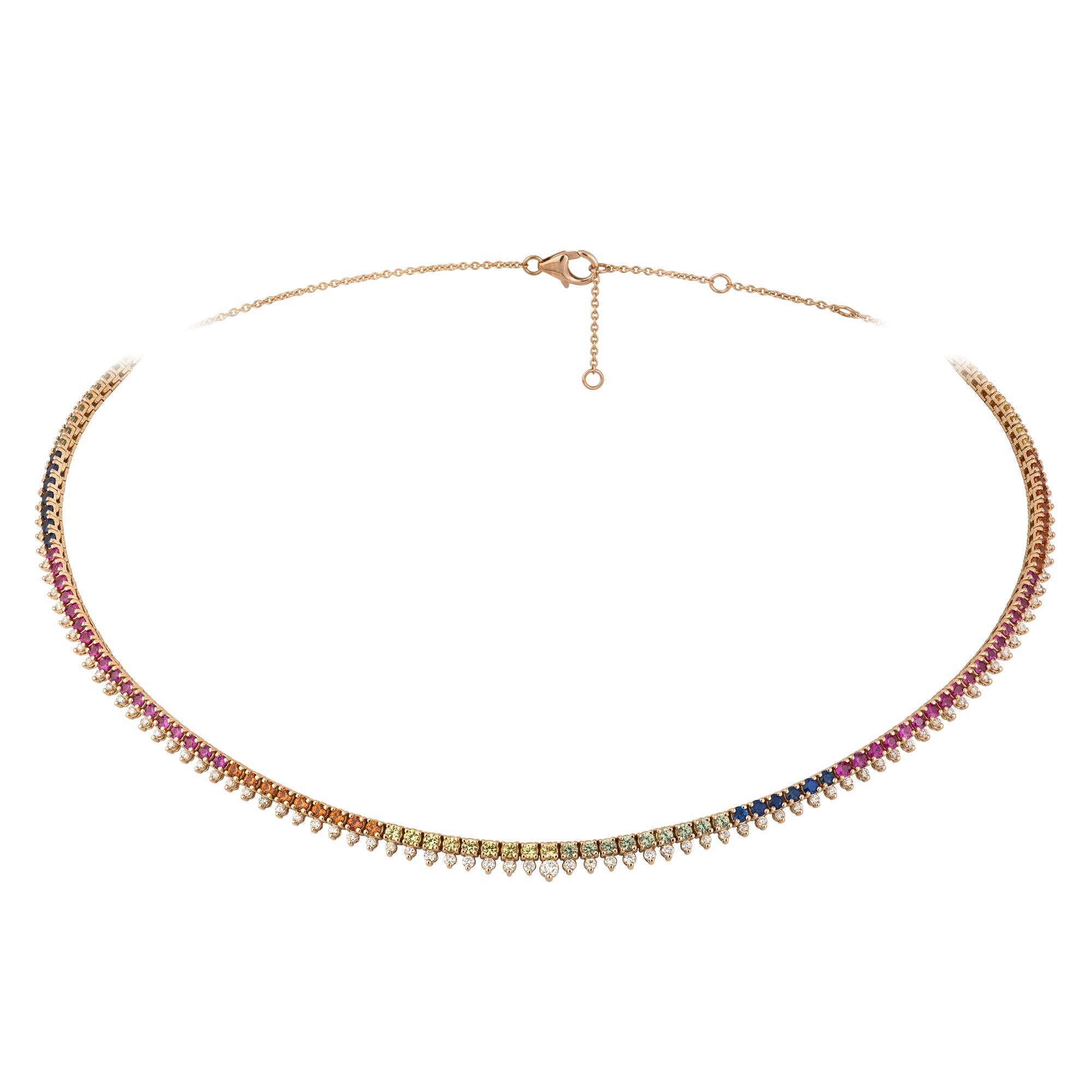 Modeable Circle Multi Sapphire 18k Roségold Halskette Choker für Sie (Antiker Kissenschliff) im Angebot