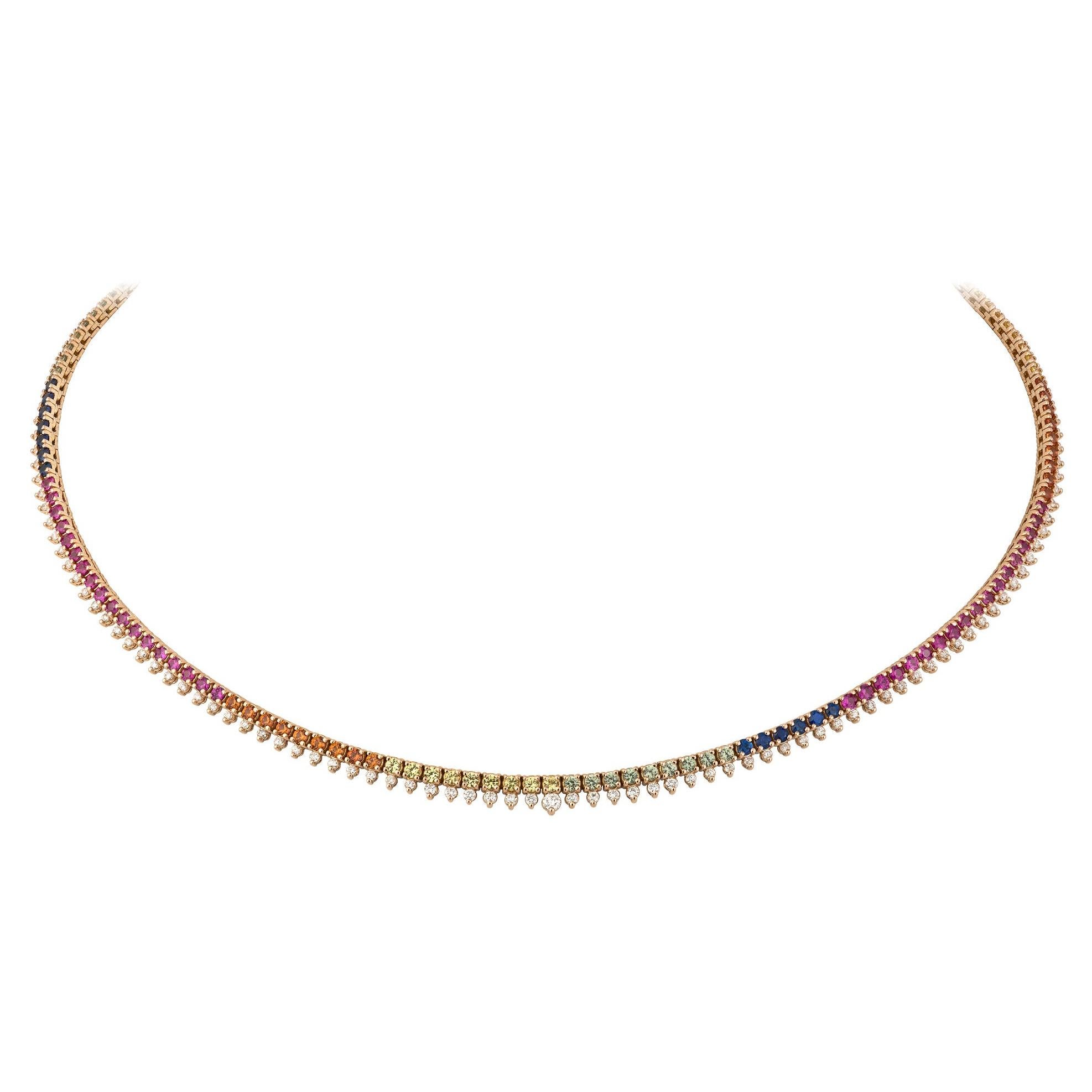 Fashionable Circle Multi Sapphire 18k Pink Gold Necklace Choker for Her