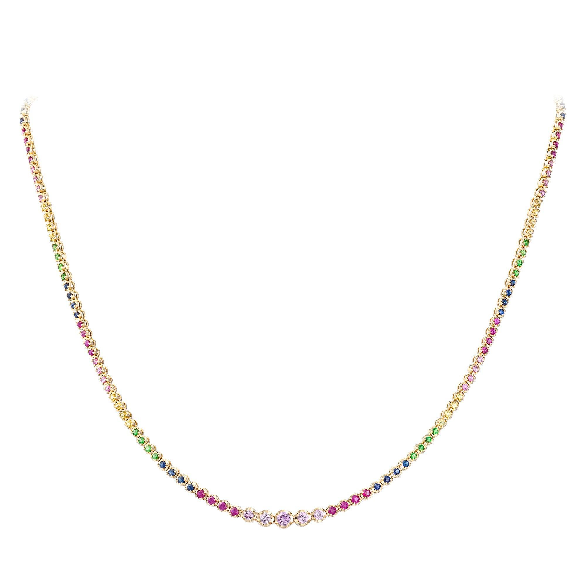 Precious Multi Sapphire Diamond White 18K Gold Necklace for Her For ...