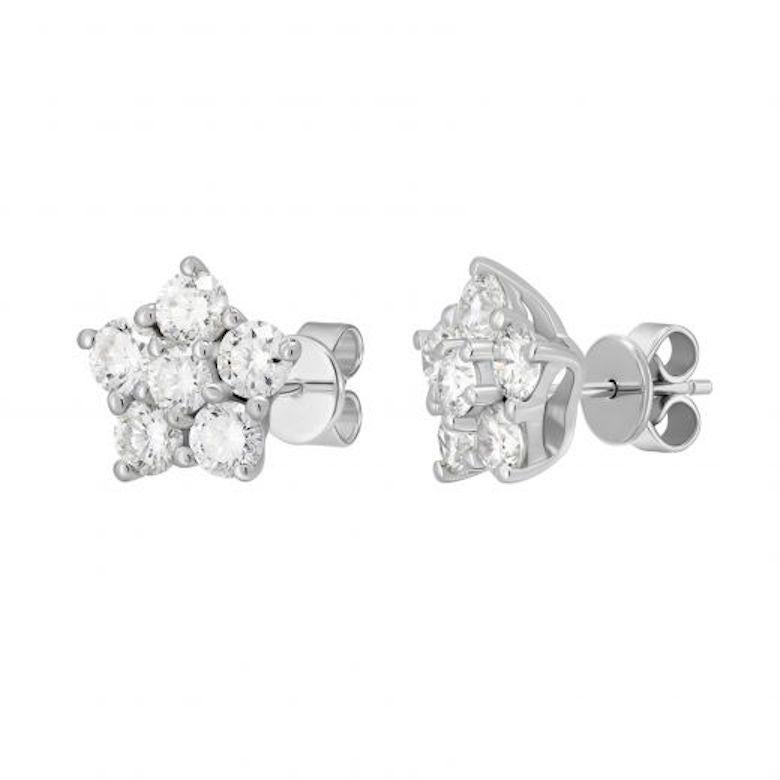 Clous d'oreilles fantaisie à la mode en or blanc avec fleurs en diamants classiques pour elle Neuf - En vente à Montreux, CH