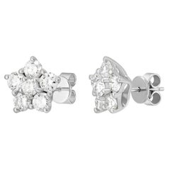 Clous d'oreilles fantaisie à la mode en or blanc avec fleurs en diamants classiques pour elle