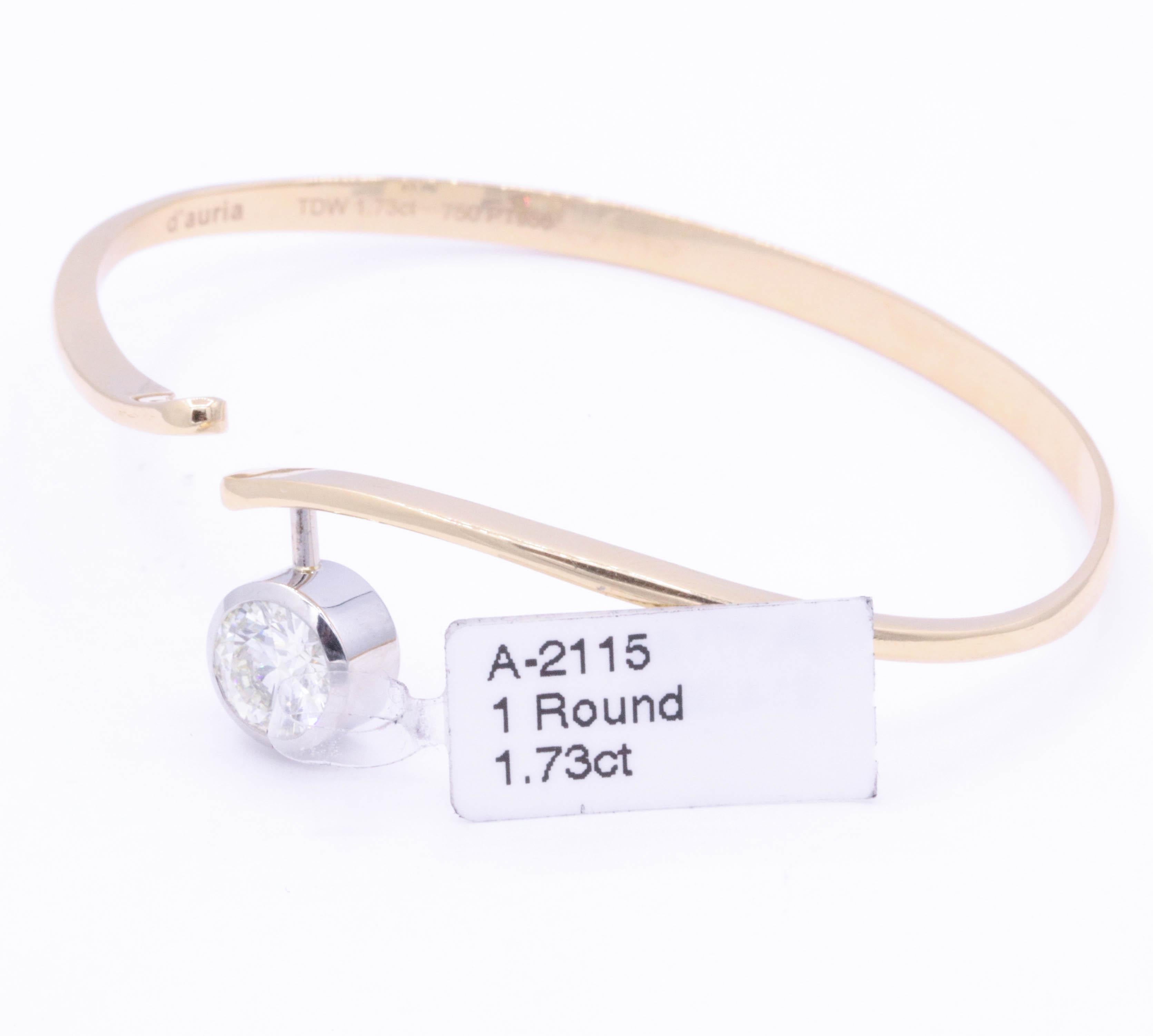 Bracelet jonc flottant en or rose 18 carats et platine avec diamants de 1,73 carat en vente 1