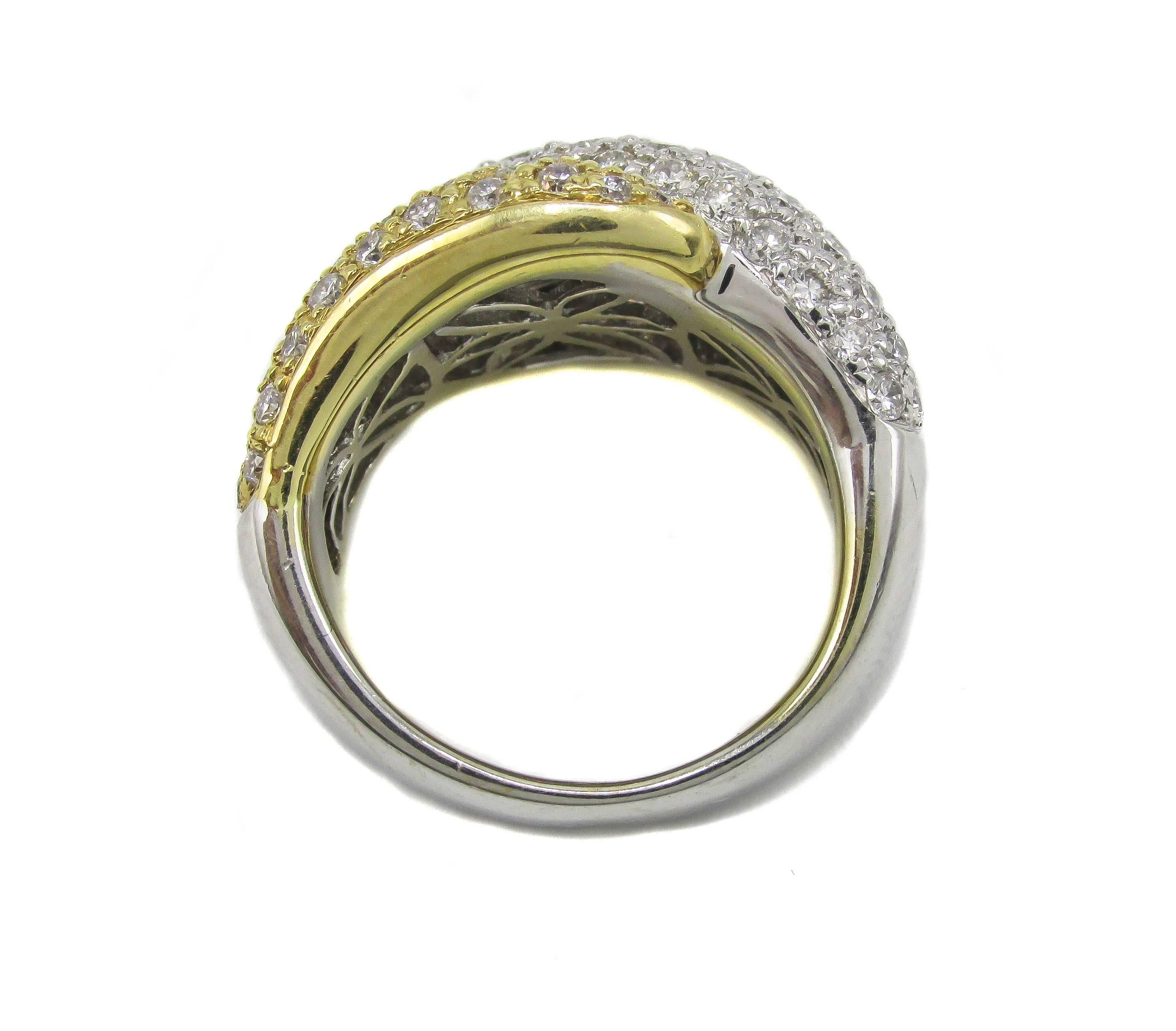 Women's or Men's Fashionable Diamond Two-Color Gold Ring For Sale