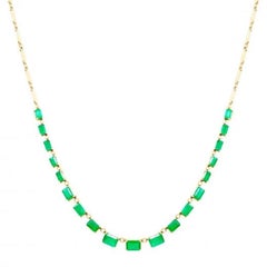 Fashionable Emerald Diamond 14K Yellow Gold Necklace for Her