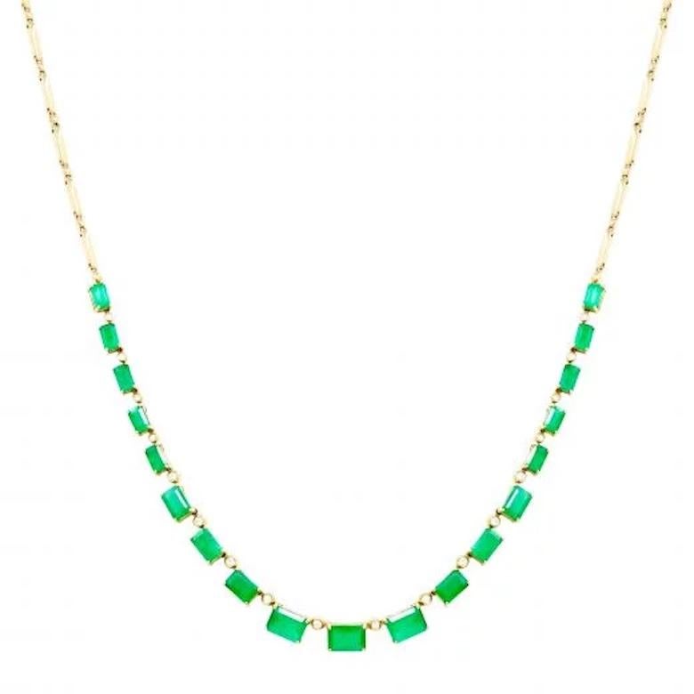 Halskette aus 14 Karat Gelbgold mit modischem Smaragd und Diamant für sie (Antiker Kissenschliff) im Angebot