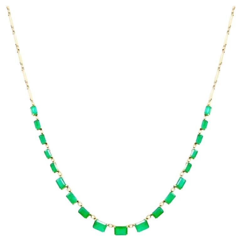 Fashionable Emerald Diamond 14K Yellow Gold Necklace for Her For Sale