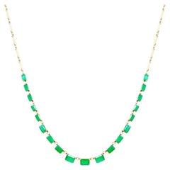Fashionable Emerald Diamond 14K Yellow Gold Necklace for Her