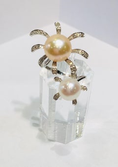 Fashionable Flower Wrap Around Design Pearl and Diamond White Gold Ring