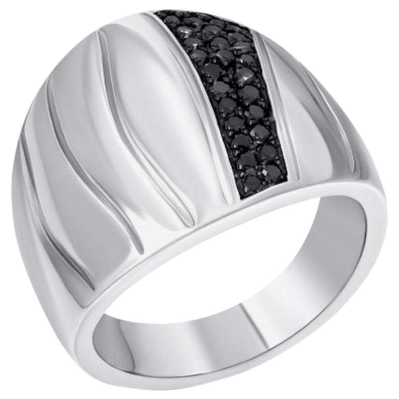 For Sale:  Fashionable Italian Black Diamond White Gold Statement Signet Ring for Her