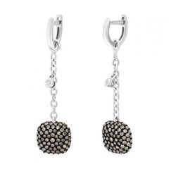 Fashionable Italian Brown Diamond White Gold Statement Dangle Earrings for Her