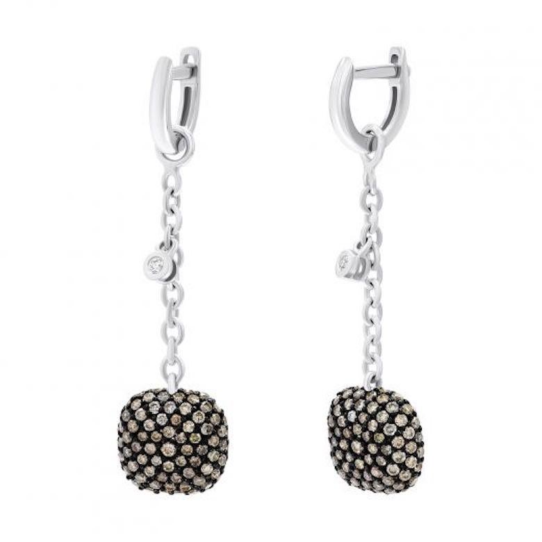 Fashionable Italian Brown Diamond White Gold Statement Dangle Earrings for Her In New Condition For Sale In Montreux, CH