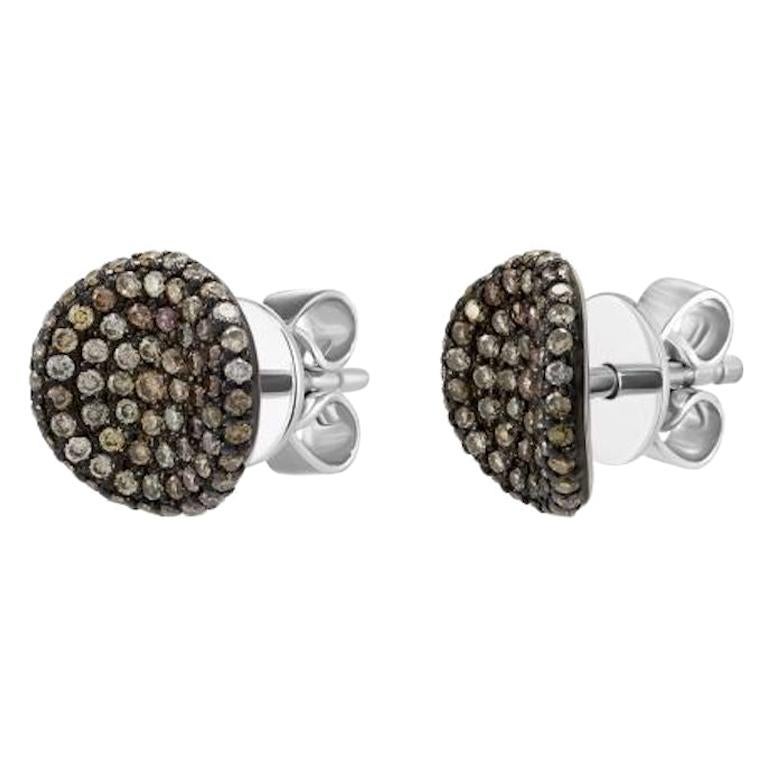 Clous d'oreilles fantaisie italiennes en or blanc et diamants bruns pour elle en vente