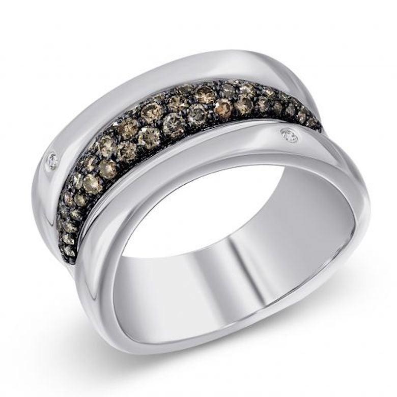 For Sale:  Fashionable Italian Cognac Diamond White Gold 14 Karat Statement Ring for Her 2