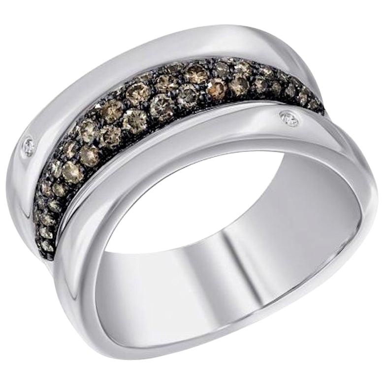 Fashionable Italian Cognac Diamond White Gold 14 Karat Statement Ring for Her