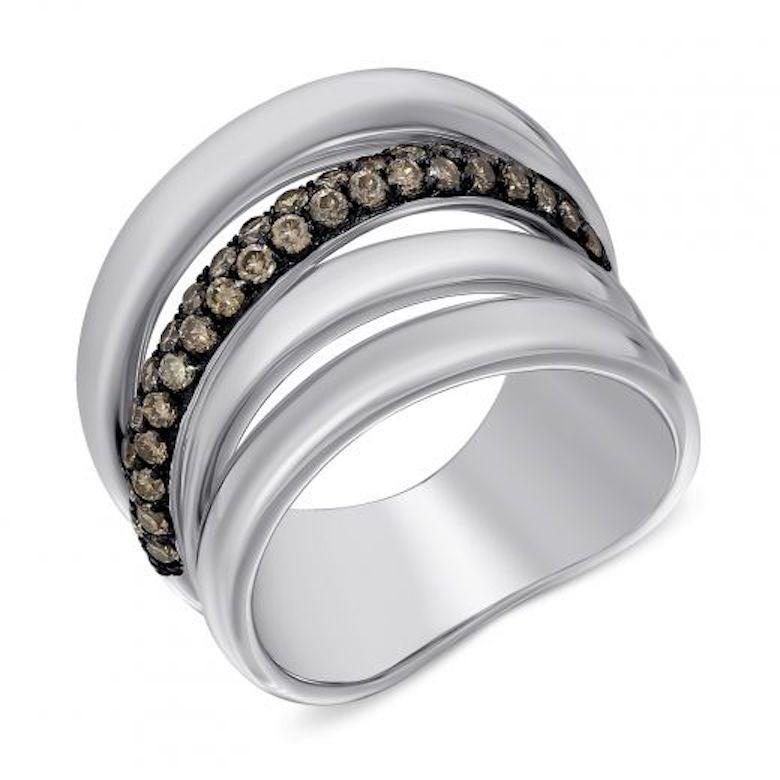 For Sale:  Fashionable Italian Cognac Diamond White Gold Signet Statement Ring for Her 2