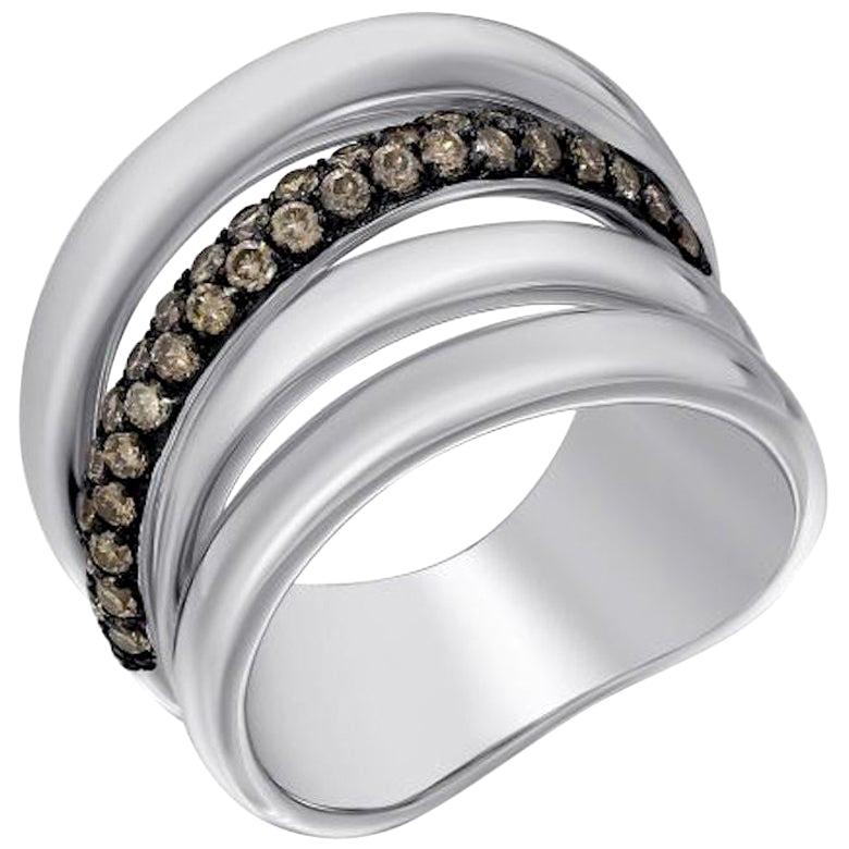 For Sale:  Fashionable Italian Cognac Diamond White Gold Signet Statement Ring for Her