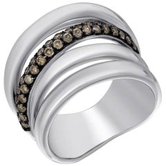 Fashionable Italian Cognac Diamond White Gold Signet Statement Ring for Her