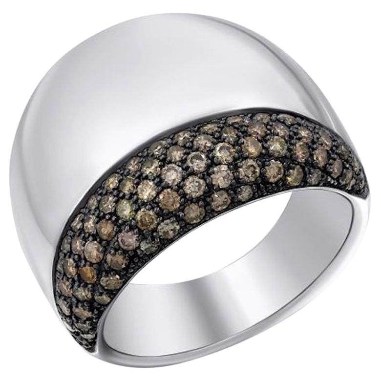 Fashionable Italian Cognac Diamond White Gold Statement Signet Ring for Her
