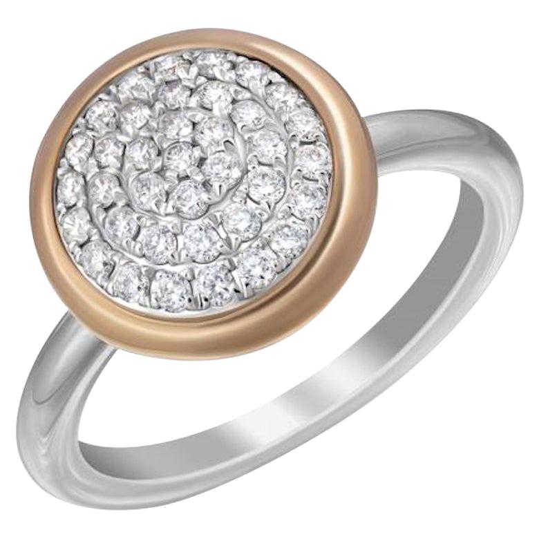 Fashionable Italian Diamond White Yellow Gold Signet Statement Ring for Her