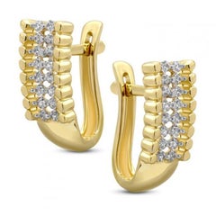 Fashionable Italian Zirconia Yellow Gold Statement Lever-Back Earrings for Her