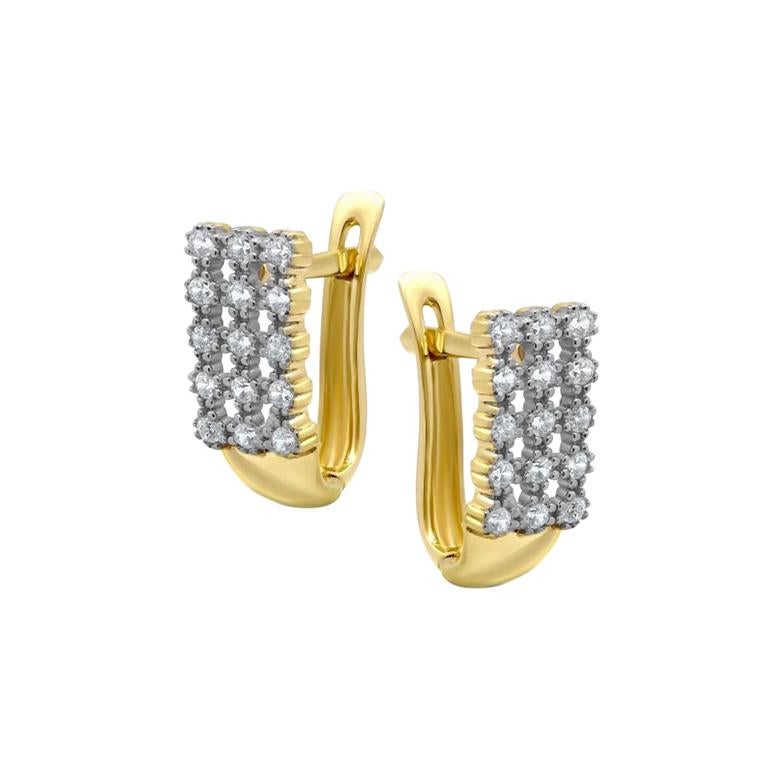 Fashionable Italian Zirconia Yellow Gold Statement Lever-Back Earrings for Her