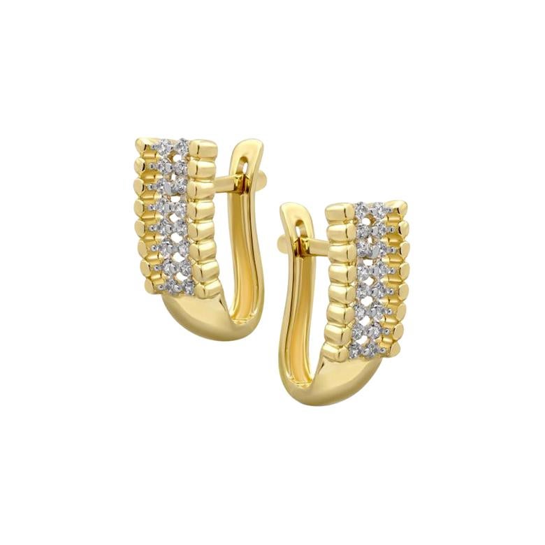 Fashionable Italian Zirconia Yellow Gold Statement Lever-Back Earrings for Her For Sale