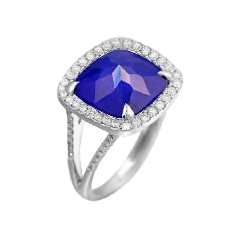 Fashionable Modern Lazurite RockStone Diamond White Gold 18K Ring for Her For Sale
