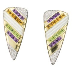 Fashionable Multi-Stone Diamond Earrings in 18 Karat