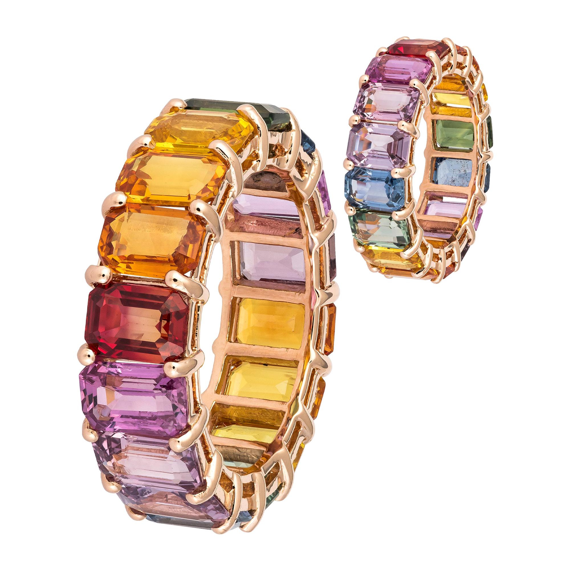 Fashionable Multisapphire Diamond Rose Gold 18k Band Ring for Her For Sale