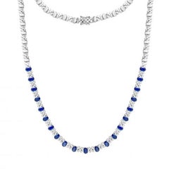 Fashionable Sapphire Diamond 14K White Gold Necklace for Her