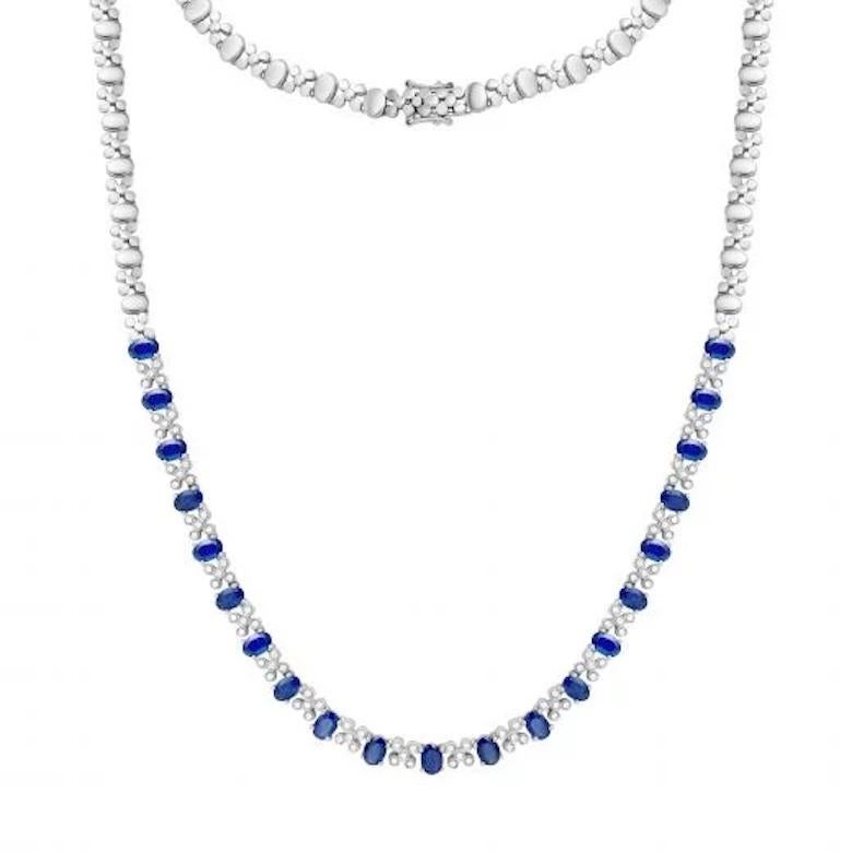 Antique Cushion Cut Fashionable Sapphire Diamond 14K White Gold Necklace for Her For Sale