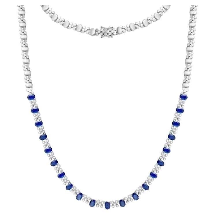 Fashionable Sapphire Diamond 14K White Gold Necklace for Her