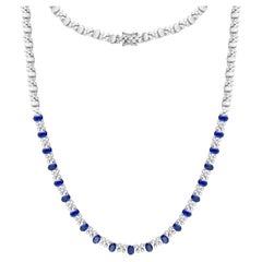 Fashionable Sapphire Diamond 14K White Gold Necklace for Her