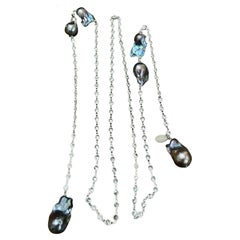 Bride à la mode en argent «CZ By Yard » et perles baroques noires  Collier de 127 cm de long