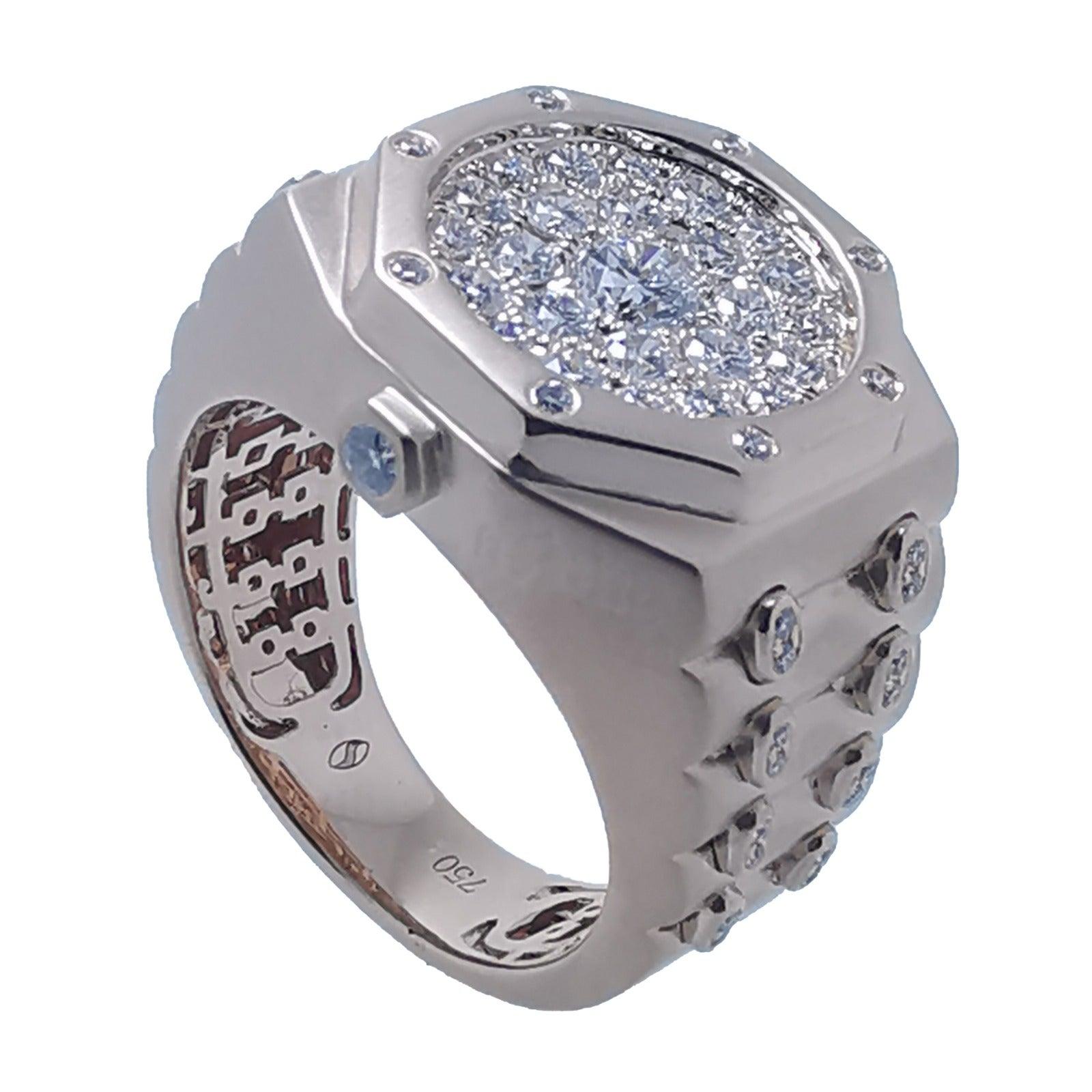 For Sale:  Fashionable Watch Ring Diamond Rose 18 Karat Gold Matt Statement Signet for Him 2